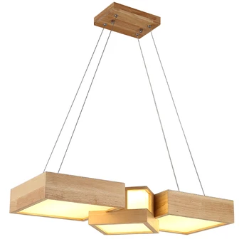 

Free shipping Solid Wooden Restaurant lamp pendant lights wood Nordic NEW rectangular bar LED solid wood office pendant lamps