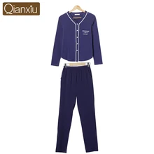 Пижама Qianxiu для женщин с карманами Удобная Пижама Костюм пуговицы кружева 16671