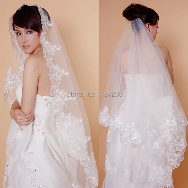 Fashion cream colored veil ivory cathedral veil wedding veils with