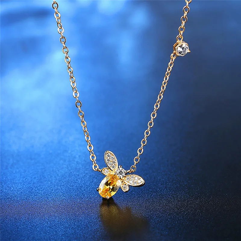Горячая продажа пчела насекомое ожерелье для женщин подарок Шампанское Циркон