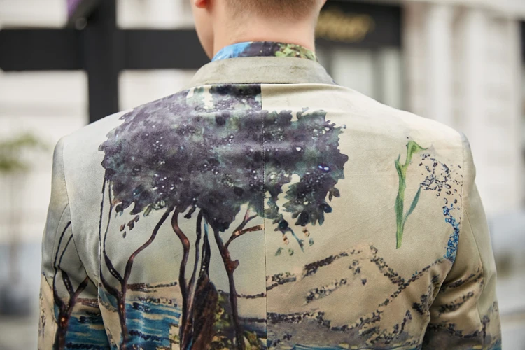 2018 Новое поступление Стиль Для мужчин бутик блейзеры модные Повседневное Однобортный пейзаж картины Для мужчин тонкий пиджак костюм