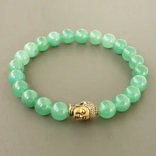 SN0248 счастливый будда зеленый браслет для медитации Для женщин буддизма Золотой бусы буддистские ювелирные изделия