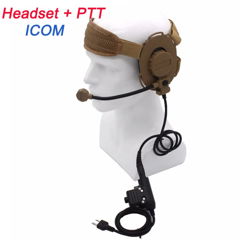 Tan Icom Plug Открытый страйкбол стрельба боевой III Z тактическая гарнитура с PTT - Color: Tan Icom Plug