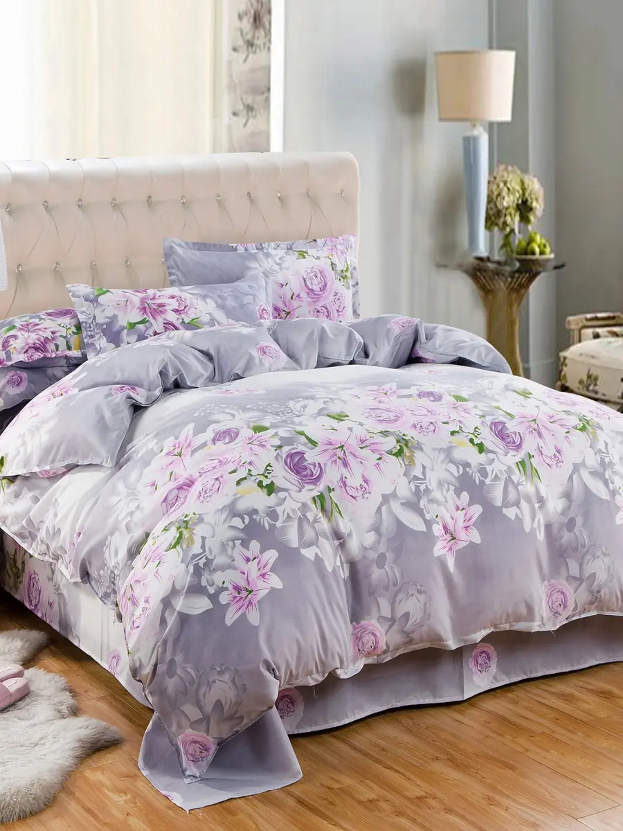 

4 Pcs Bedclothes Set Modern Pastoral Style Floral Comfy Bedding Set