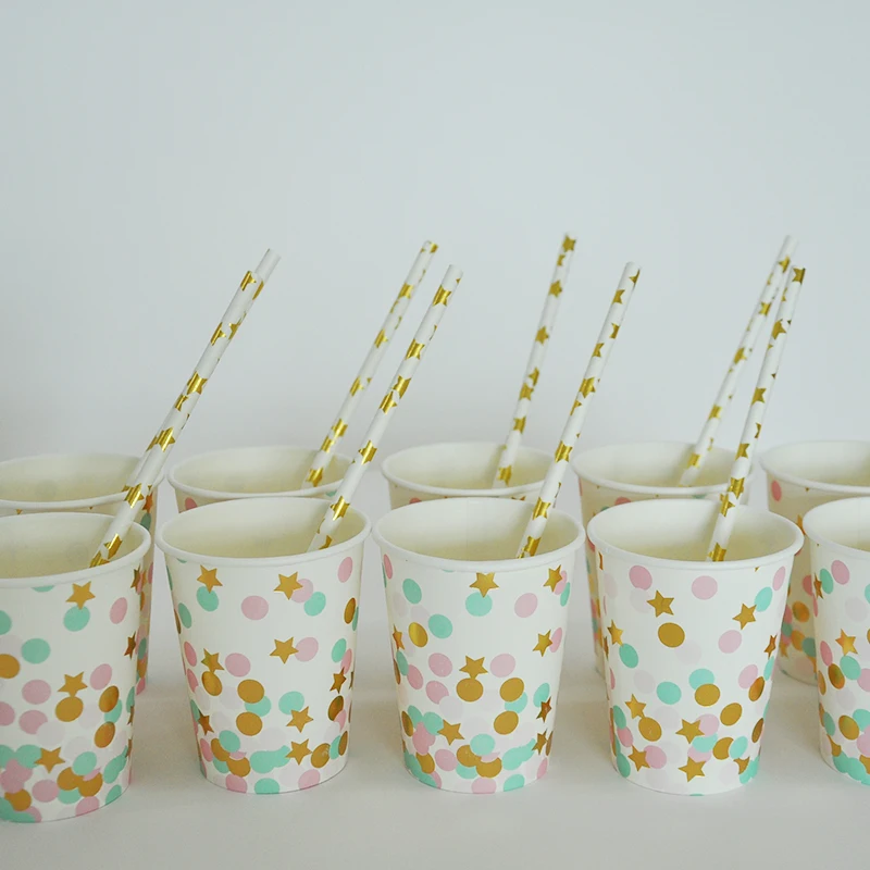 

10Pcs Gold Foil Paper Cups /plates Disposable Paper Cups/plates Party Table Decorations Suppliers Birthday Wedding Microwave