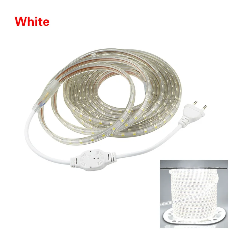 Праздник Светодиодный строка светильник переменного тока 220V 5050 Светодиодные ленты можно резать трос лента лампа ЕС штекер RGB/белый/теплый белый/разноцветная рождественские украшения - Испускаемый цвет: White No Controller