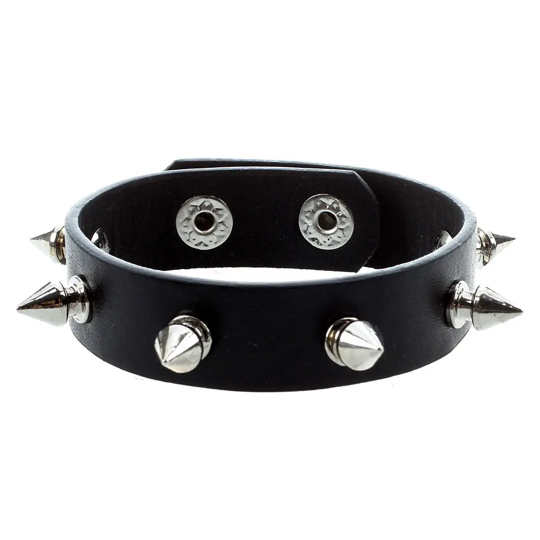 Press Stud Buckle Spike Studs Decor Black Faux Leather Wristband for Men Lady | Украшения и аксессуары