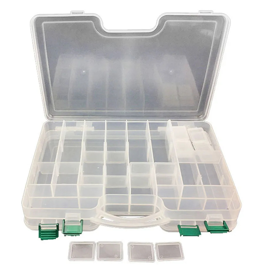 29.5*19*6cm Big Clear Plastic Fishing Tackle Boxes Double Sided 14 Slots Case Bait Tool Universal Fishing Lure Box Accessories