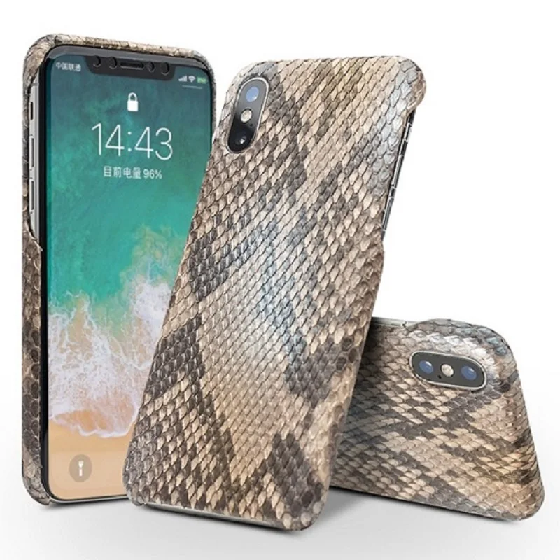 QIALINO Luxury Custom-built Python Skin Genuine Leather Back Cover for iPhone X Ultra Thin Phone Case for iPhone X for 5.8 inch