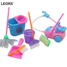 9Pcs Mini Pretend Play Mop Broom Toys Cute Kids Cleaning Furniture Tools Kit Lovely Doll House