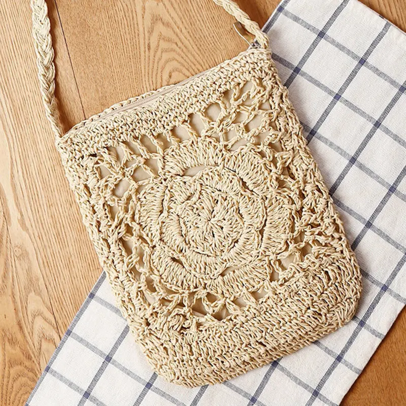 

Hollow Designer High Quality Fashion Hand Made Floral Straw Beach Shoulder Bag Rattan Woven Handbags Women Summer Beach Bags