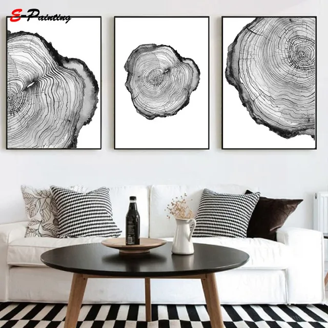 Modern Wall Art Tree Ring Printable Canvas Painting Tree Stump Wood