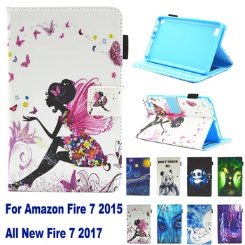 

Fashion Cartoon Pattern Flip Stand Case For Amazon Kindle Fire HD 7 inch 2015 All New Fire 7 2017 Tablet PC Cute Case Cover capa