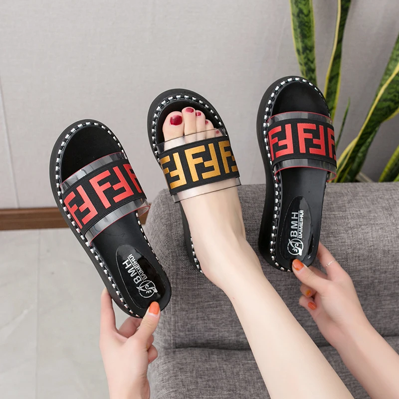 

shoes woman zapatos mujer women slippers 2019 new fashion simple soft pantoufle femme open toe transparent vamp mixed colors