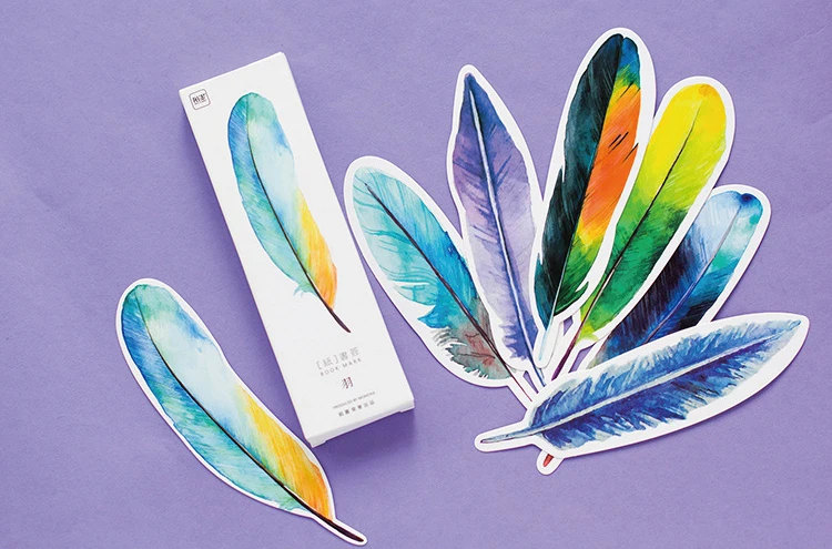 

30 PCS Creative Colorful Feather Bookmark Paper Cartoon Animals Bookmark Promotional Gift Stationery Office and School Supplies