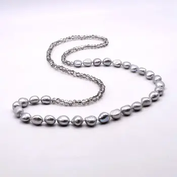 

Custom necklace. Natural baroque silver grey pearls and silver grey crystals. Unique accessories. Women's Pearl Necklace