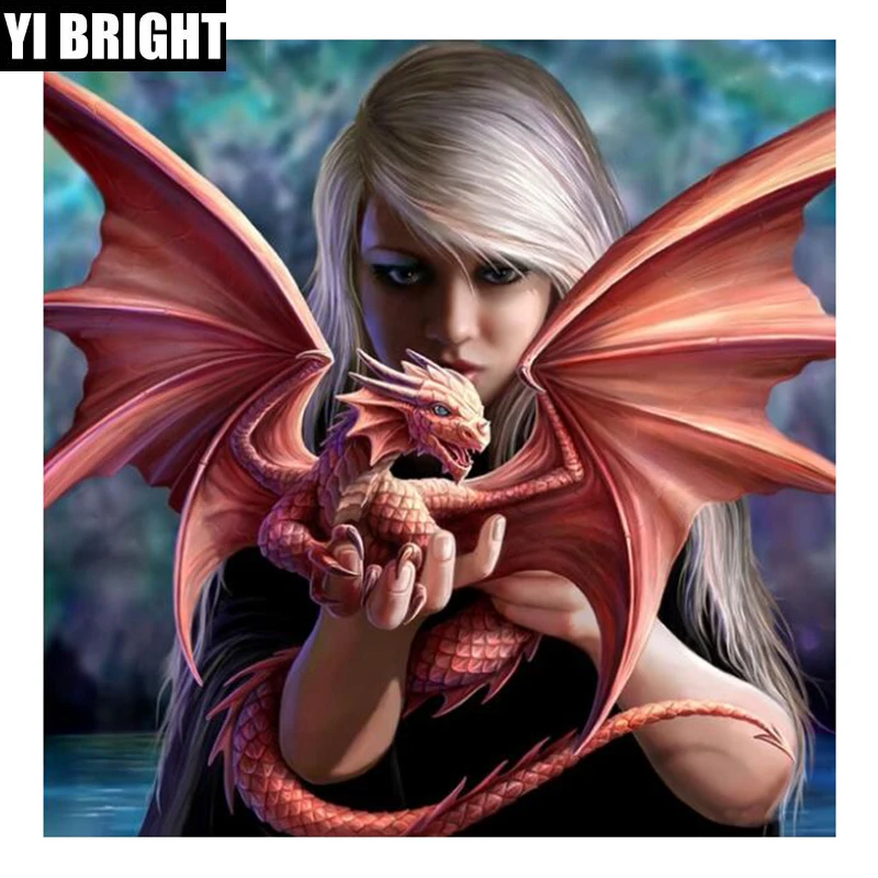 

Full Square/round Diamond Embroidery Handmade"Dragon girl" Knitting Set diamond painting Mosaic House Living Room Decoration XPZ