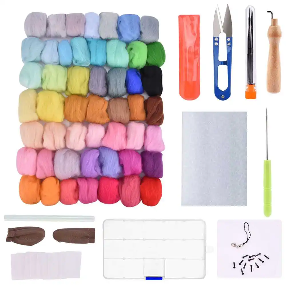 50pcs Wool Felt Fiber Needle Felting Wool Material 70s Poke Roving Wools Felt for Needlework Accessory DIY Craft Project Supply (2)_compressed