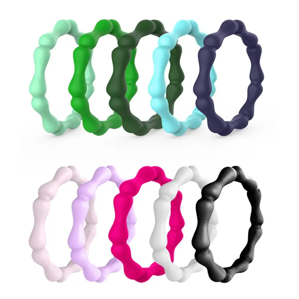 

10pcs/set Food Grade FDA Flexible Bamboo Joint Silicone Rings Crossfit Rubber Wedding Bands Rings for Women Finger Rings CN047