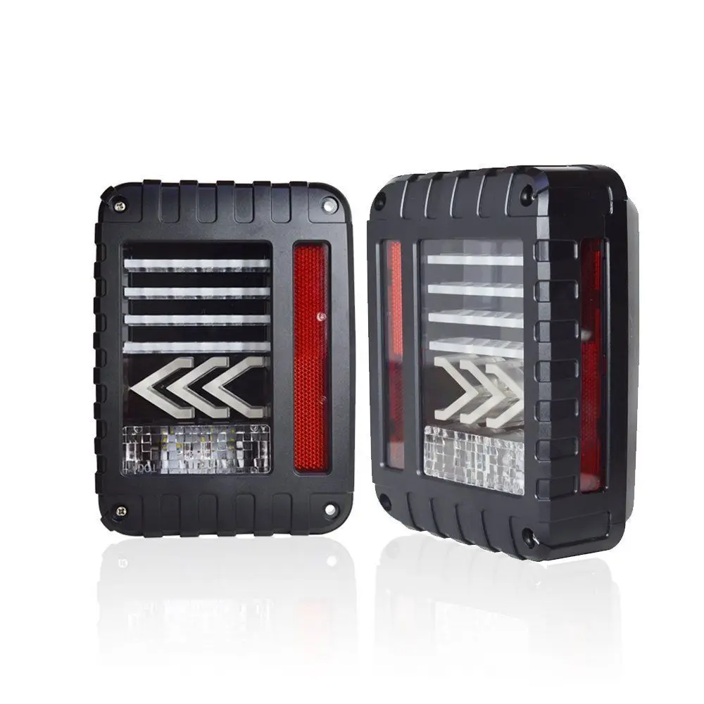 

EU / US Pair of Red LED Tail Light Assembly Amber turn signal arrows flash & Back Up For Jeep Wrangler JK JKU 2007 - 2017