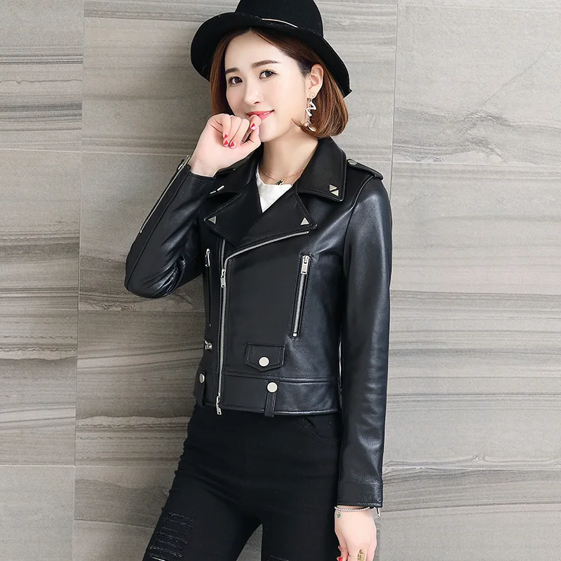 

2019 Women's Coat Women's turn collar Short Design Genuine Leather Coat Female Jacket Real Leather Clothing