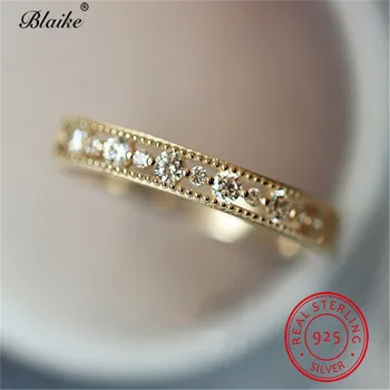 

Real s925 Sterling Silver Stacking Rings For Women Small Zircon White Crystal Minimalist Thin Ring Female Wedding Fine Jewelry