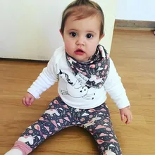 Одежда для маленьких девочек комплект из 2 предметов для новорожденных с длинным рукавом мультфильм Единорог комбинезон топы+ брюки Дети Малыш одежда