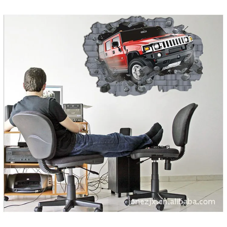 3d سيارة ملصقات الحائط للمنازل والمكاتب الاصطدام جدار الإبداعية التقليد أريكة ديكور للإزالة خلفيات