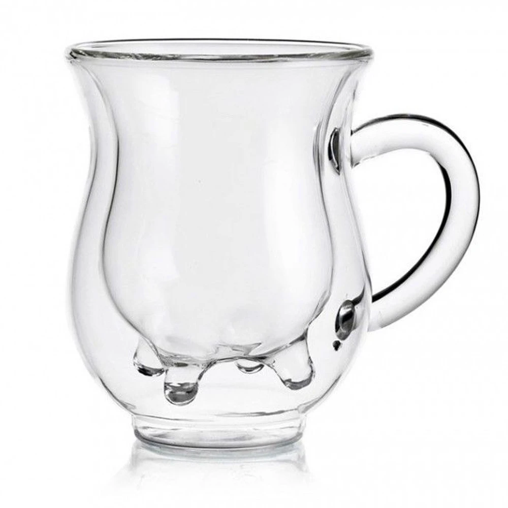 250Ml Creative Cow Double Layer Glass Creamer Cup Lovely Milk Jug Juice Tea Coffee Cup Clear Glass Mug Milk Frother Bottle Beer