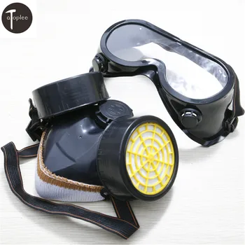 

Protection Filte Dual Cartridge Gas Mask Chemical Gas Anti Dust Paint Protection Safety Respirator Face Mask With Goggles
