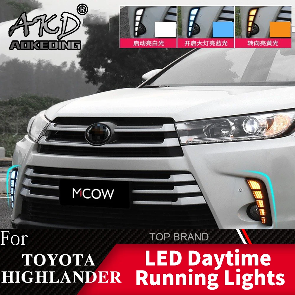 

AKD 2PCS LED Daytime Running Light For Toyota Highlander 2018 2019 Flowing Turn Signal Function 12V Car DRL Fog Lamp Decoration