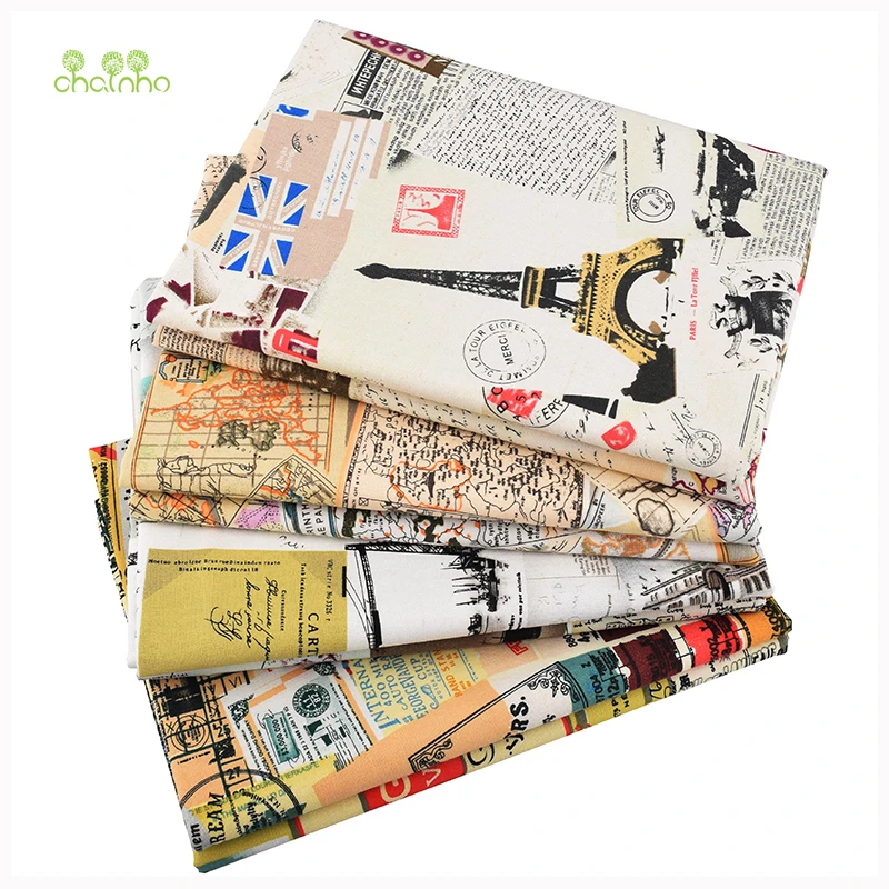 

Chainho,4pcs/lot,Around The World Patchwork Printed Cotton Linen Fabric For DIY Quilting&Sewing Placemat,Bags Material, 25x45cm