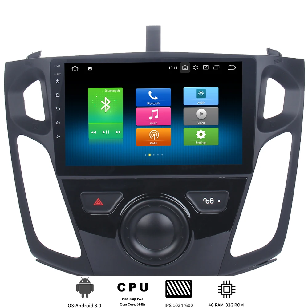 Sale Car 1 din ips Android 9.0 multimedia player for Ford Focus 2012 2013 2014 2015 autoradio with 8-Core 4Gb+32Gb built-in wifi GPS 0