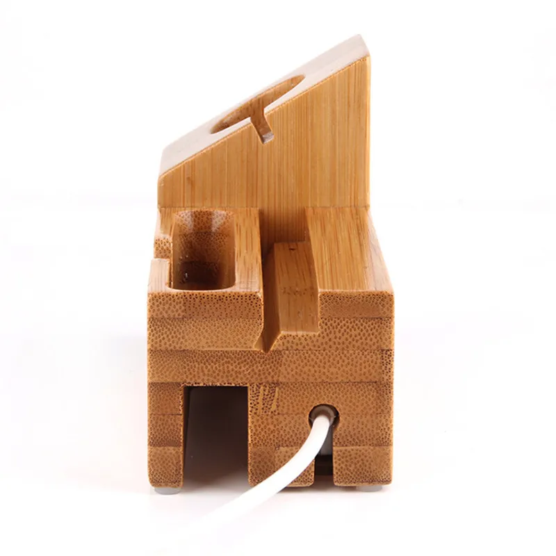 Bamboo Phone Holder 3-Port USB Charger Charging Holder Tablet Desk for iPhone 8 Samsung Cellphone stand holder Phone Cords Wood Charging Station Docks Phone Holder Stand (4)