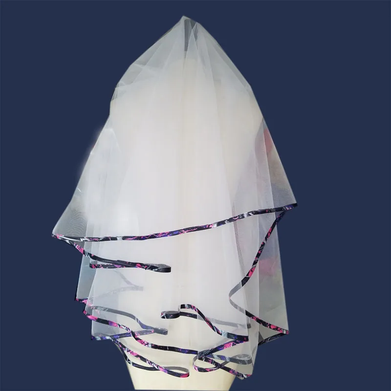 

Short Muddy Girl Camo Bridal Veils Trims Edge Elbow Length Camo Ribbon Edge Wedding Veils Hair Pieces Bridal Wedding Access