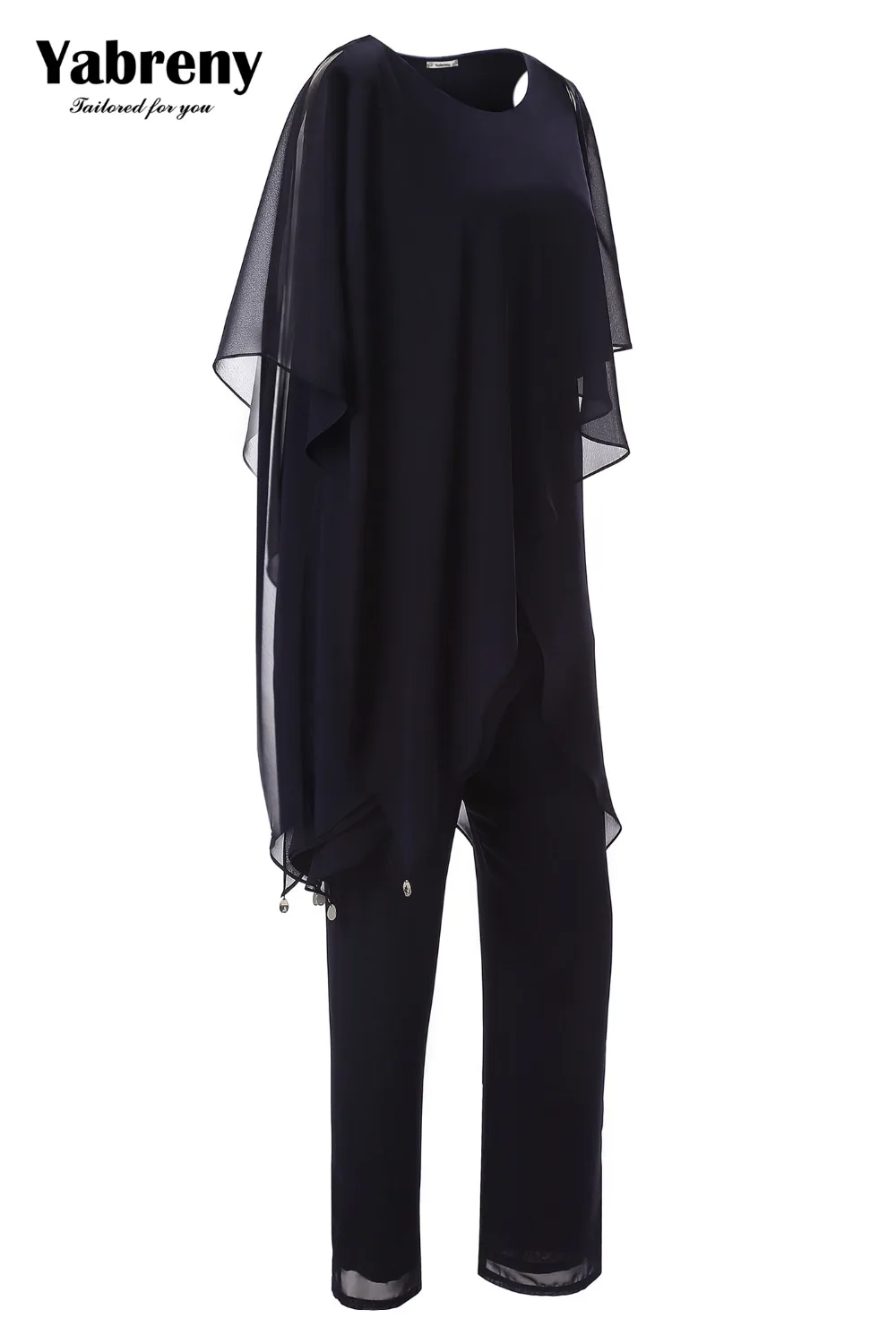 Yabreny New arrival Dark Navy Chiffon Two piece Mother of the bride Pant suit Irregular hem MT0017013