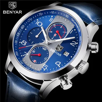 

2018 New BENYAR Top Brand Luxury Fashion Men Quartz Watch Business Military Chronograph Watches Men's Leather Strap Reloj Hombre
