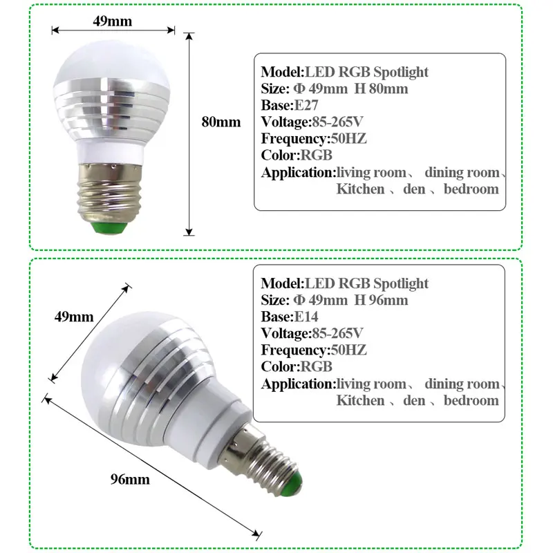 Светодиодный RGB Лампочка Bombillas E14 E27 3 Вт RGB лампа прожектор 85-265 в волшебный праздник RGB Освещение 16 цветов с ИК-пультом дистанционного управления