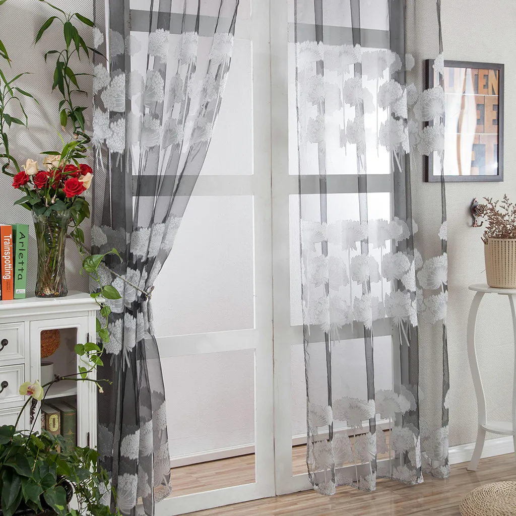

Leaves Tulle Door Window Curtain Drape Panel Sheer Scarf Valances Voilages Rideaux Voilages Window Treatments Voile Curtain
