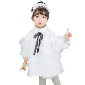 

1-6Y Baby girl white princess dress toddler long sleeve mesh patchwork layered dress for children cute girl clothes ws273