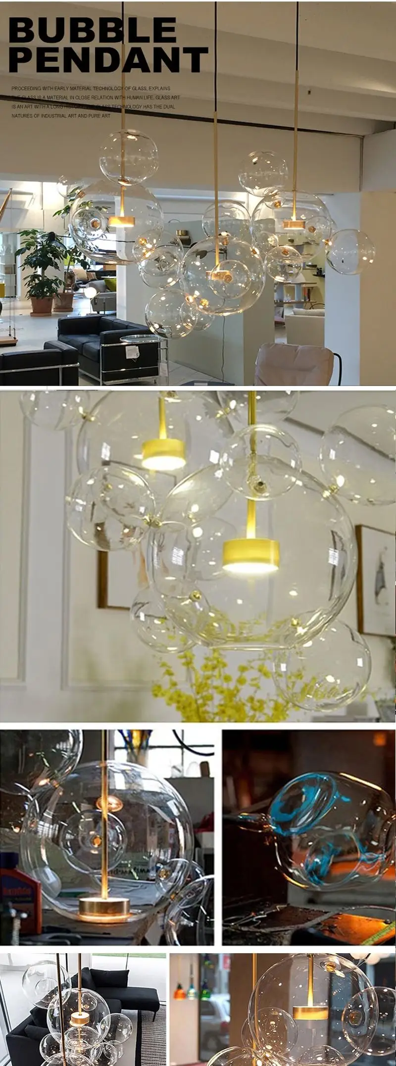 Пост-Современный дизайнерский креативный подвесной светильник из нескольких стеклянных шаров, скандинавский домашний декор, сделай сам, золотой пузырь, светодиодный подвесной светильник