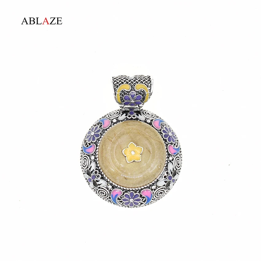 

Quality Natural Gemstone 925 Sterling Silver Pendants Jade Hollow Rutilated Quartz Pendant Indian Jewelry Women Loviw Pj023