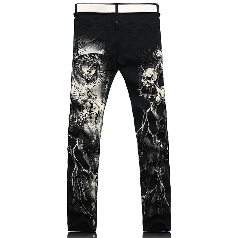 Sokotoo Degli Uomini di modo di scheletro del cranio ha stampato jeans Uomo  slim fit denim nero pantaloni pantaloni Lunghi|printed jeans|jeans  maleprint jeans male - AliExpress