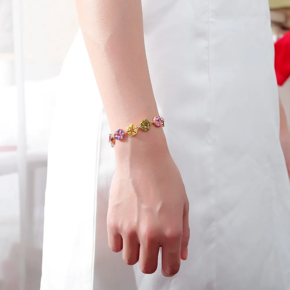 FATE LOVE Beautiful Cute Wedding Bridal Bracelets for Women Ladies Colorful CZ cubic zircon Gold color Fashion Jewelry