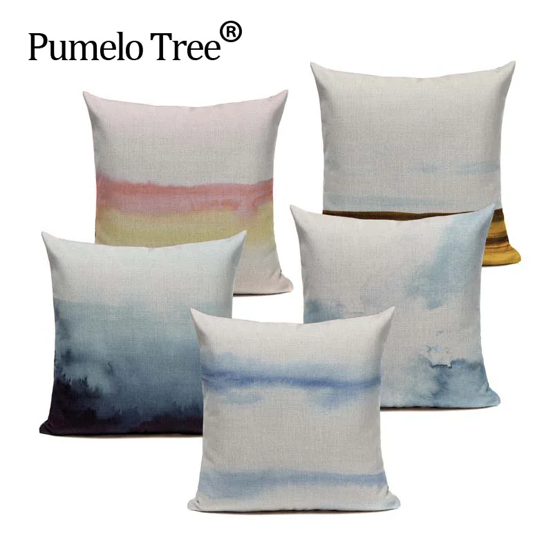 

High Quality Watercolor Fog Sea Clouds Pink Blue Green Cushion Cover Throw Pillow Linen Pillow Case Sofa Custom Home Decor Car