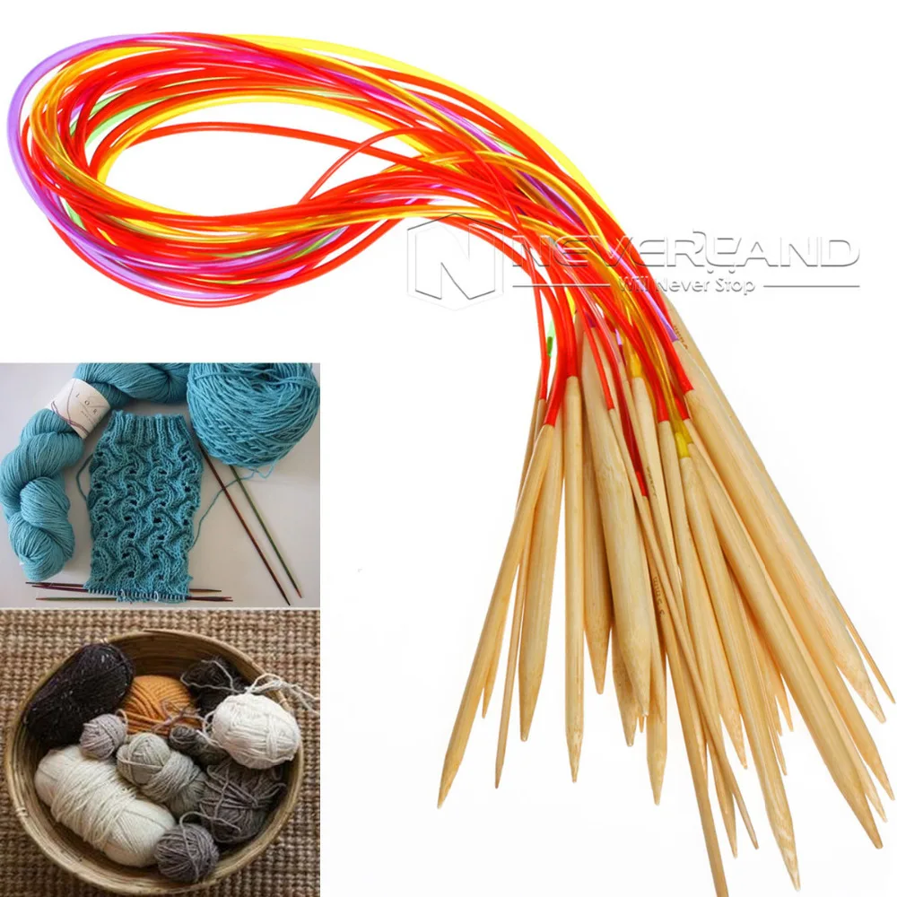 1 Set 18pcs 80cm Multicolor Circular Bamboo Weave Knitting Needles Afghan Tunisian Crochet Hooks