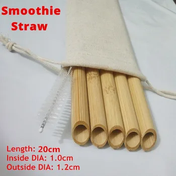 5PCS/Set 20cm Pointed Smoothie Drinking Straw Eco Friendly Reusable Bamboo Straws Big Wide Bubble Milk Tea Drinking Straw Brush 6