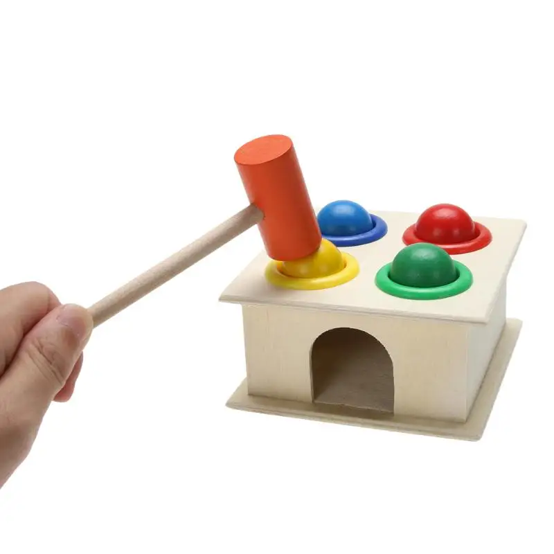 Детские игрушки для ручной игры, красочный молоток, деревянный мяч+ ящик с молотком Обучающие Игрушки для раннего развития, молоток, скамейка, подарки