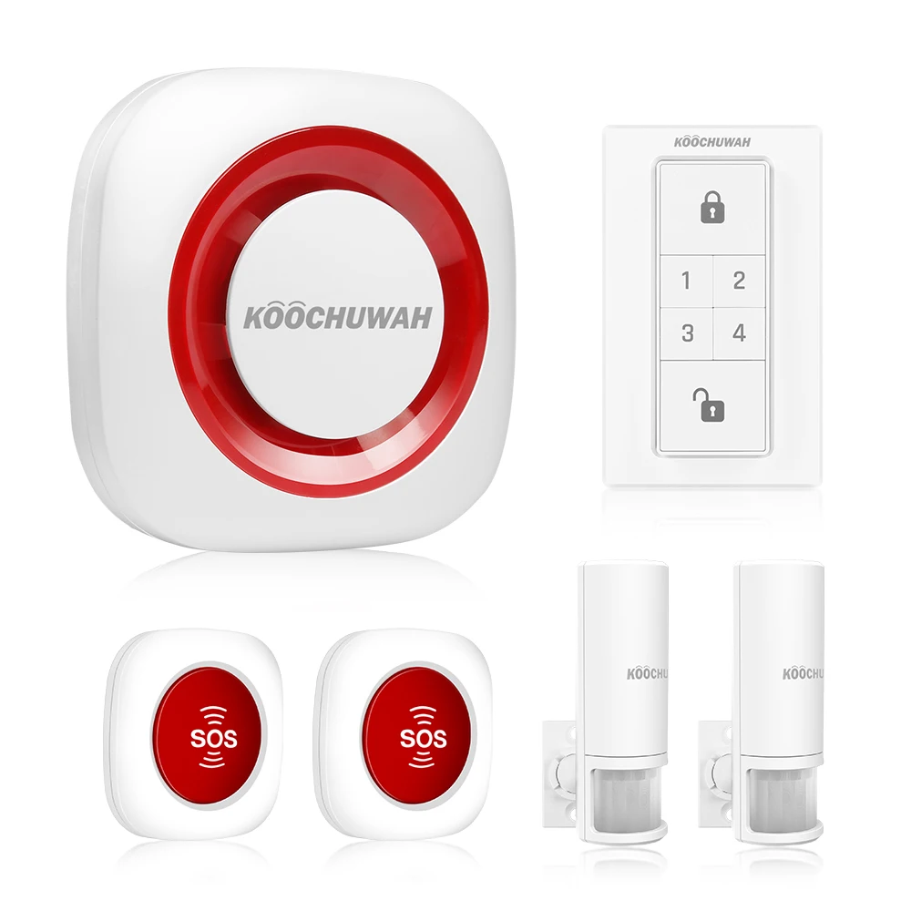 

KOOCHUWAH GSM Alarm System Security Wireless Home Alarm SMS Push Detector Motion Door Window Sensor Keypad Control Arm/Disarm
