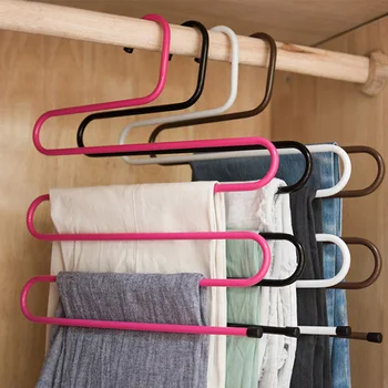 

HOEMETREE Wardrobe S-Type Magic Pants Rack 5 Layer Metal Tie Pants Rack Clothing Storage Rack Home Wardrobe Accessories H779